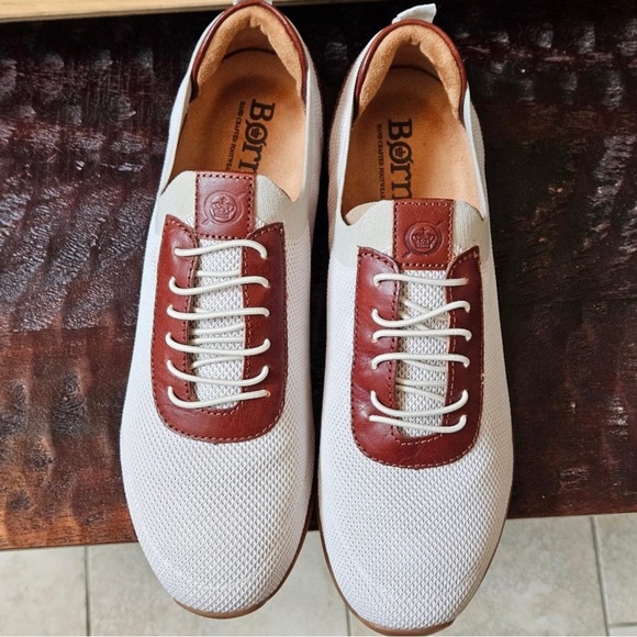 Born Barrett Knit Sneakers Tan/White Slip-Ons Mens Sizes NWT - Picture 5 of 15